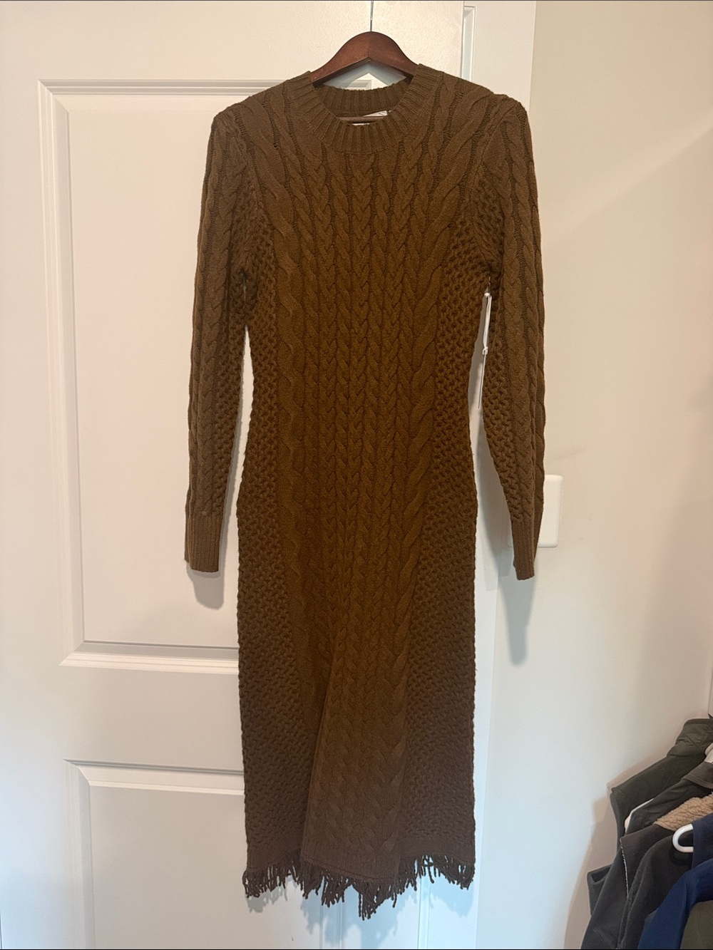 Cable Knit Long Sleeve Midi Dress in Brown from Hyacinth House/Tuckernuck